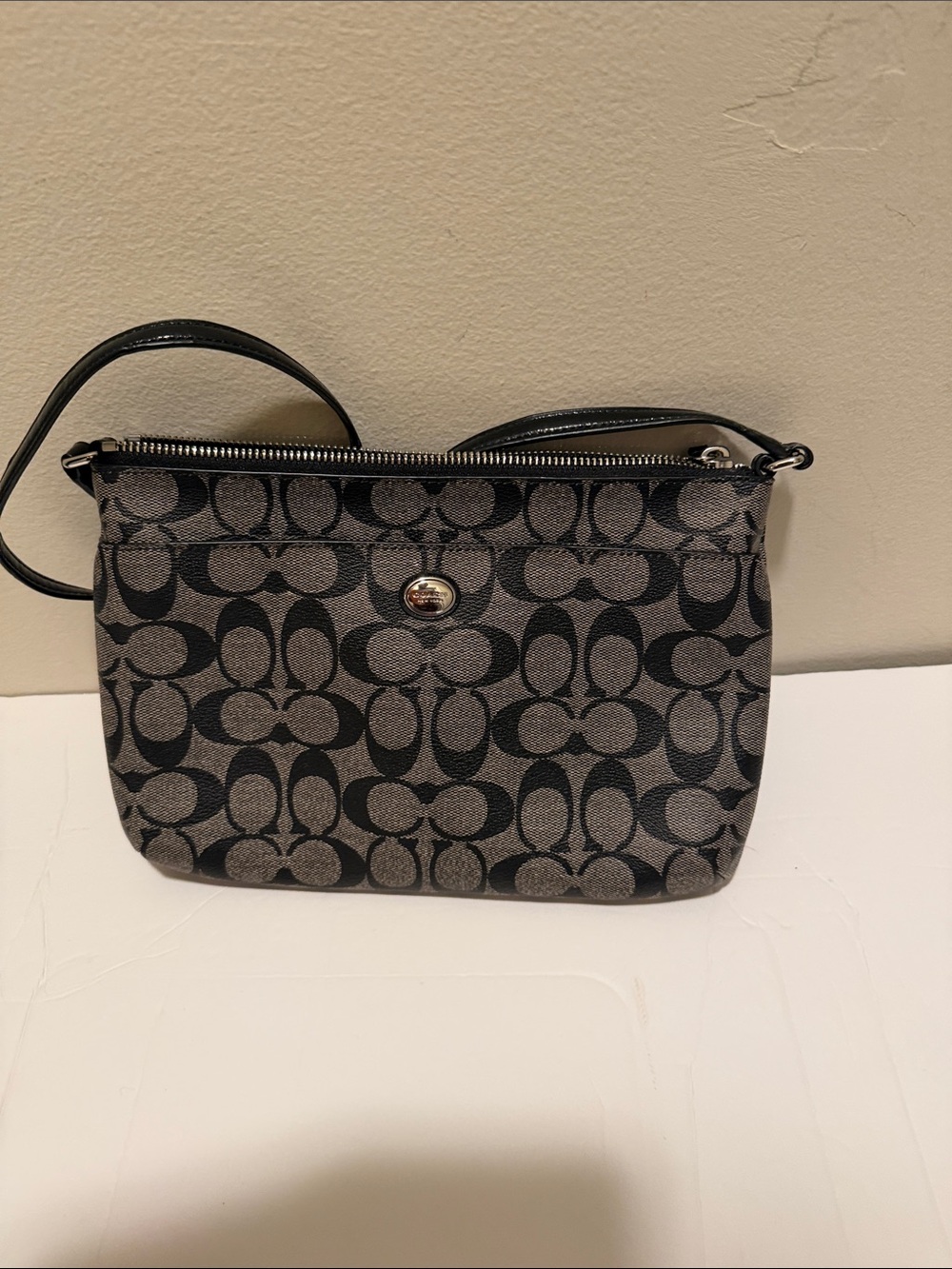 Coach Peyton Black and Gray Signature Crossbody